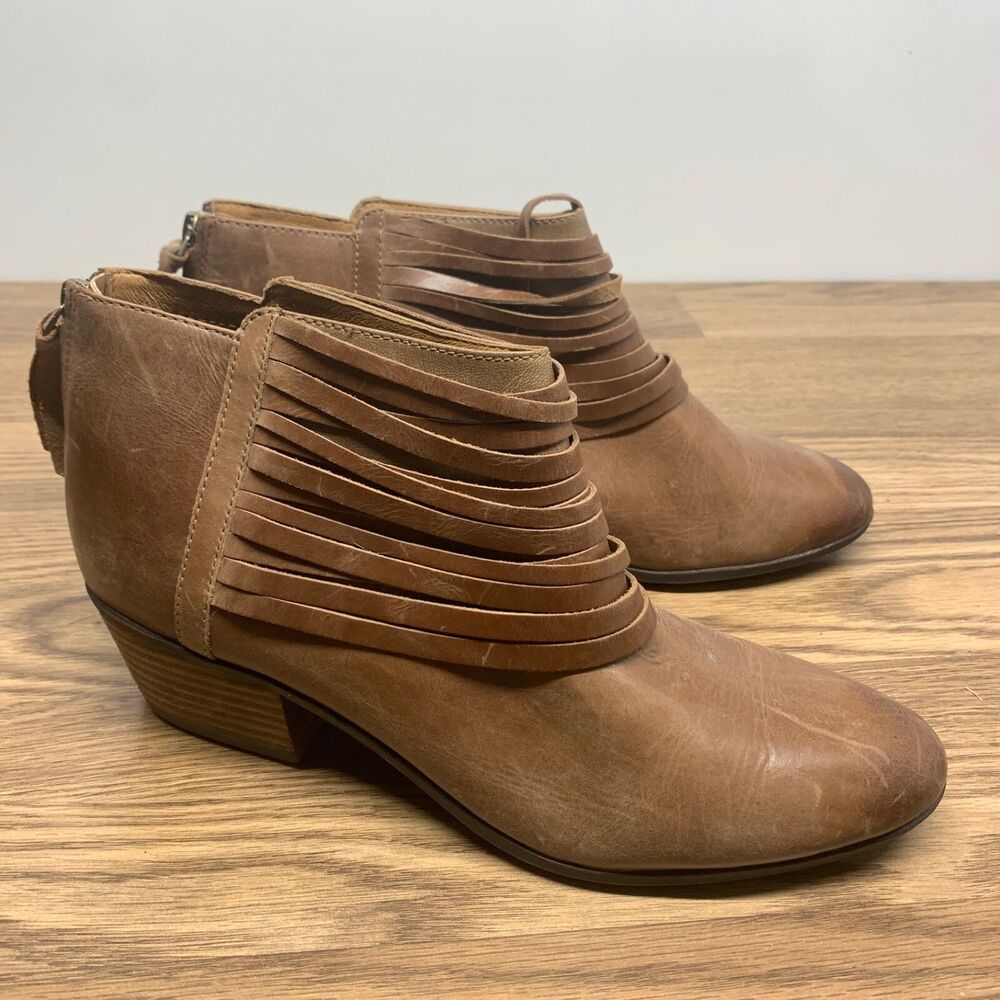 Clarks Collection Spye Celeste Ankle Boots Women Size 9.5 Brown Leather Fringe